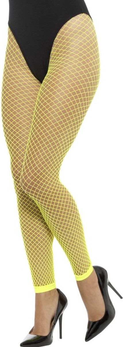 PARTYPRO - Fluo gele visnet legging voor vrouwen - Accessoires > Pantys en kousen